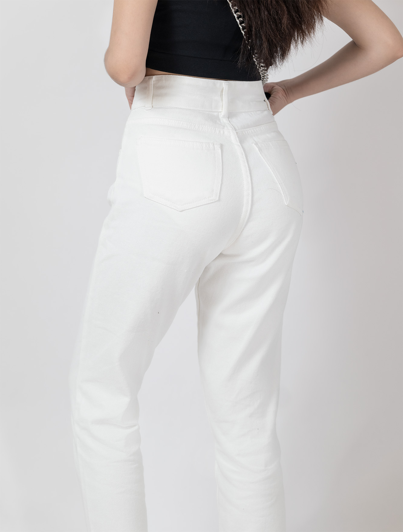 Quần Baggy Jeans Nữ AIORI Lưng Cao 2 Nút Màu Trắng Hàng Cao Cấp, Mã B018