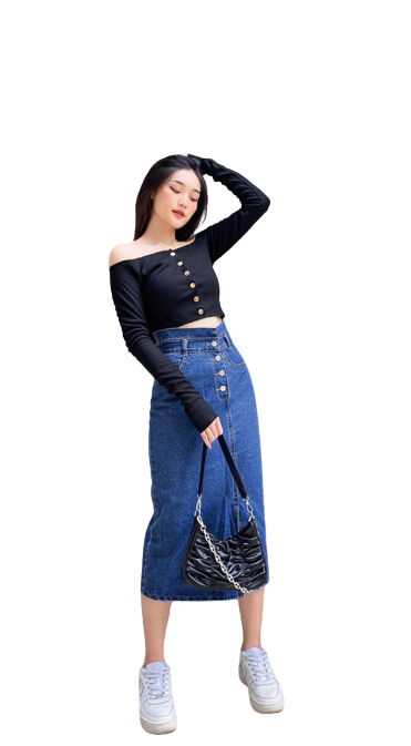 Chân Váy Jeans AIORI Chữ A Lưng Cao 4 Nút Mã V002