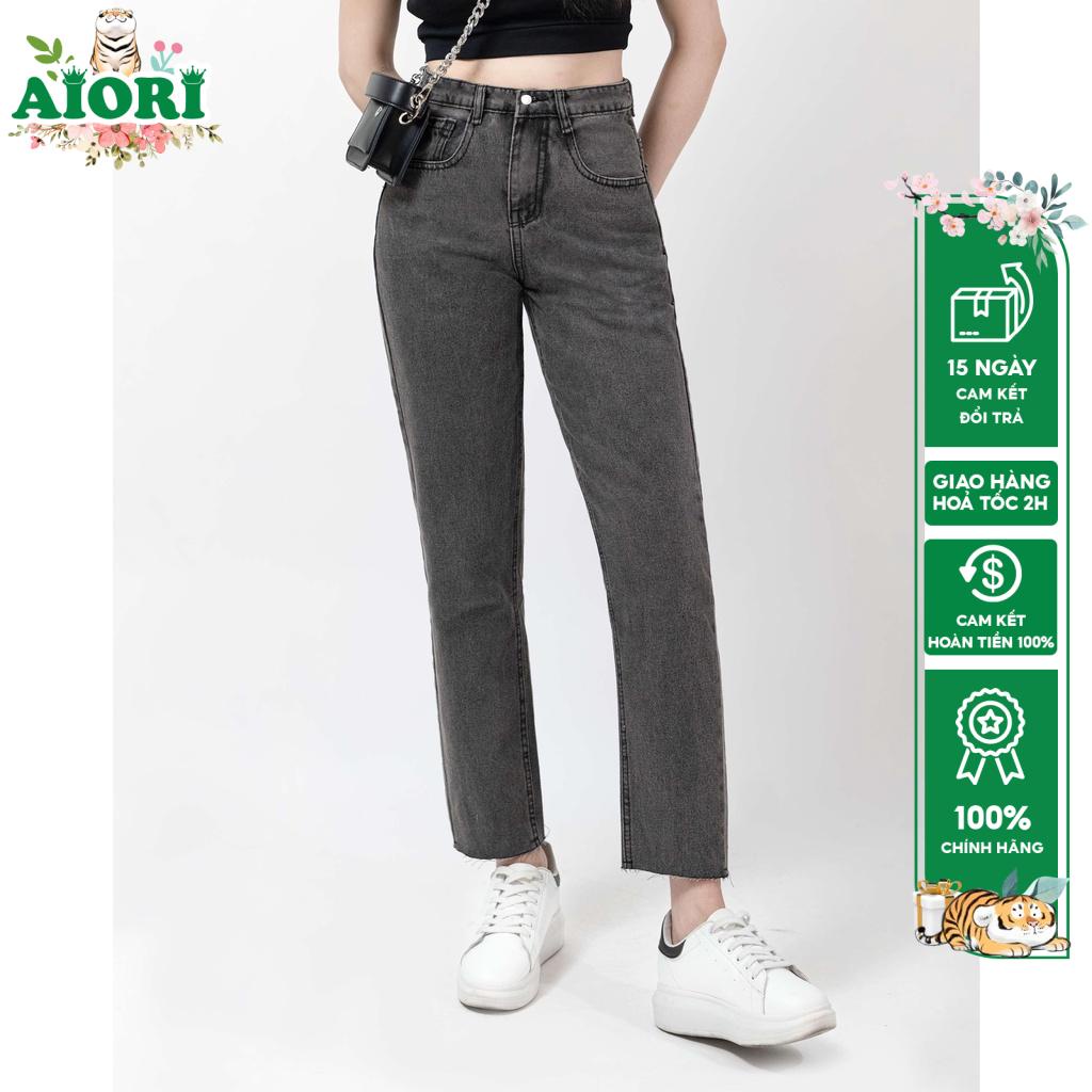 Quần Jean Nữ AIORI Baggy Lưng Cao Màu Xám Bò Trơn, Mã B020_XAM