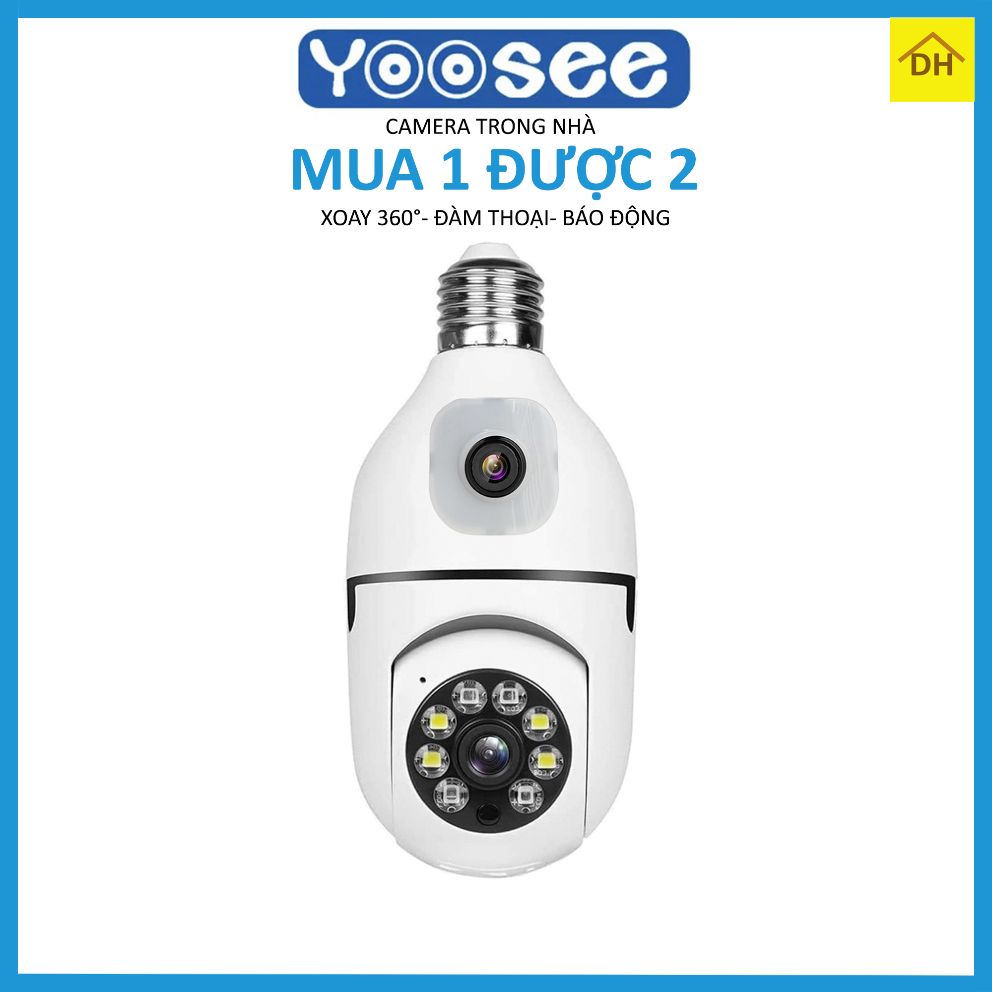 Camera YOOSEE 2 Mắt 8.0M Rõ Nét Xoay 360 Độ Hình Dạng Bóng Đèn- Đàm Thoại 2 Chiều-  Ban Đêm Có Màu- Báo Động Chống Trộm- Wifi Không Dây Trong Nhà