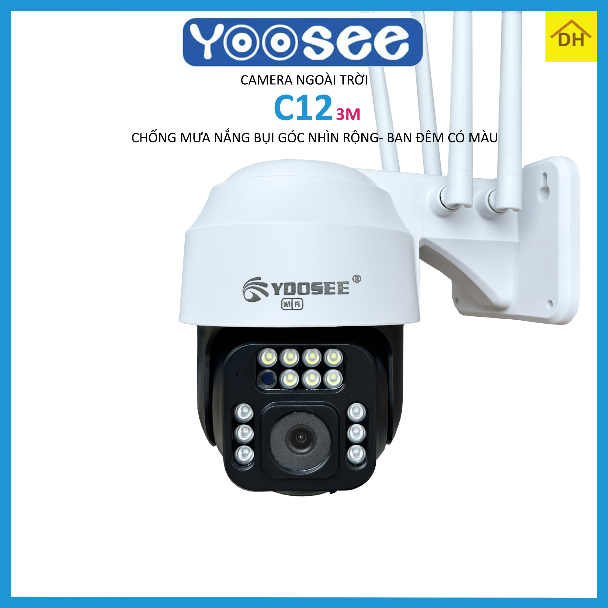 Camera YOOSEE PTZ C12 Xoay 360 Độ 5.0MP- Đàm Thoại Hai Chiều- Báo Động Chống Trộm- Ban Đêm Có Màu- Wifi Không Dây Ngoài Trời