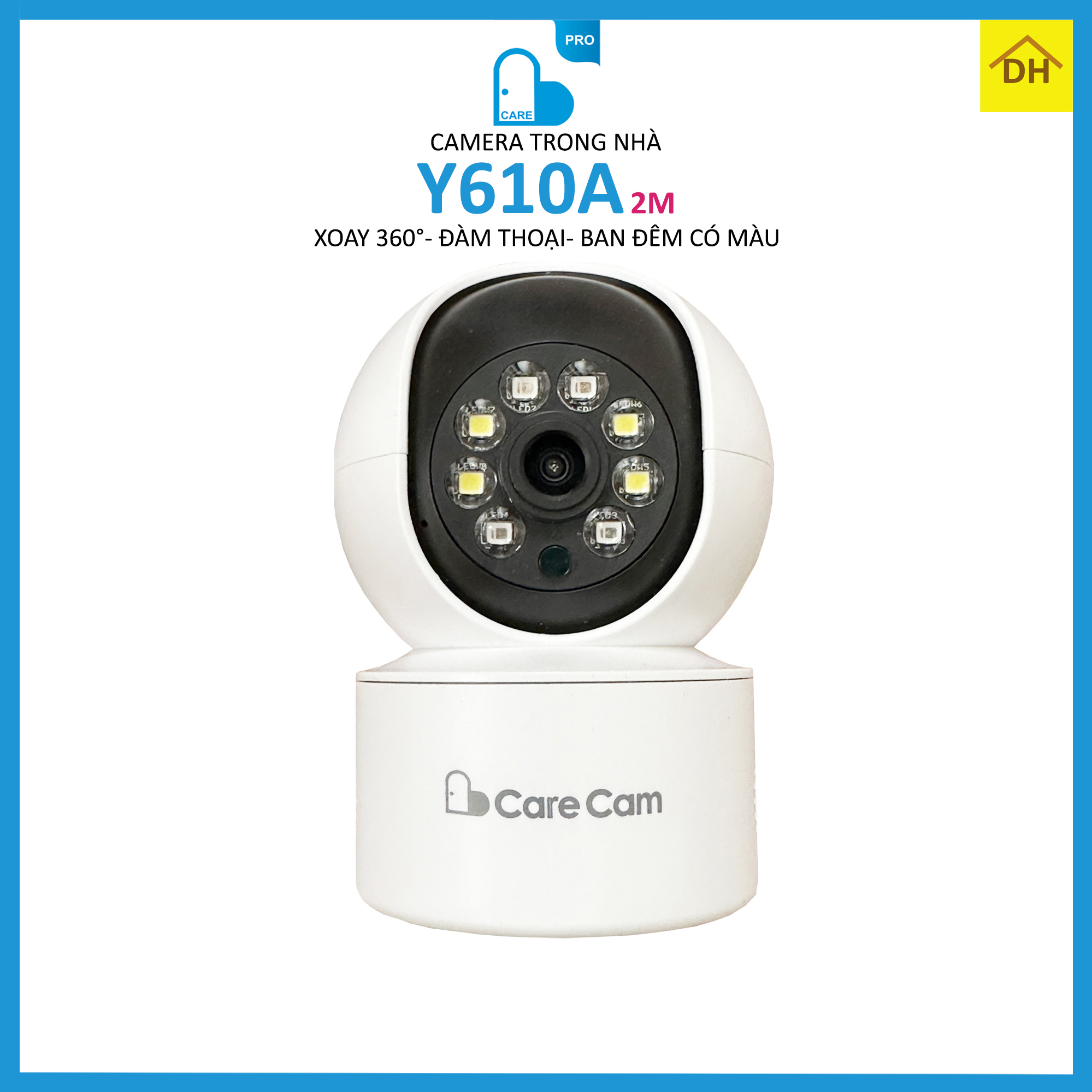 Camera CARECAM Y610A Xoay 360 Độ Full HD 2.0MP 1080p- Đàm Thoại 2 Chiều- Báo Động Chống Trộm- Ban Đêm Có Màu- Wifi Không Dây Trong Nhà