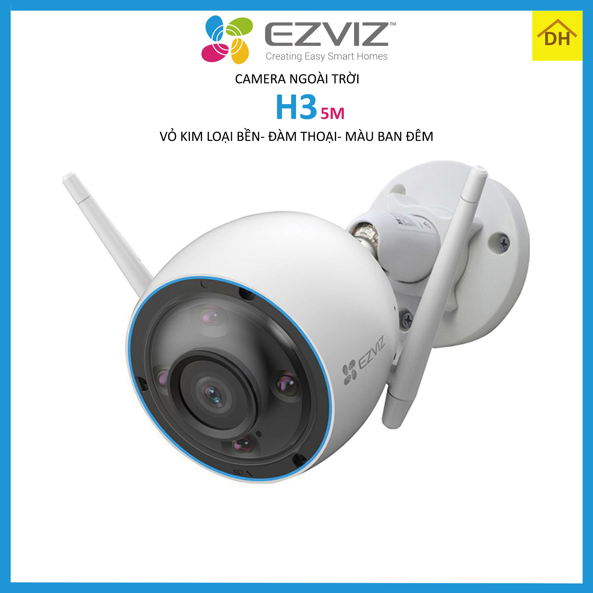 Camera EZVIZ H3 5M- Đàm Thoại 2 Chiều- Báo Động Chống Trộm- Ban Đêm Có Màu- Wifi Ngoài Trời Chính Hãng