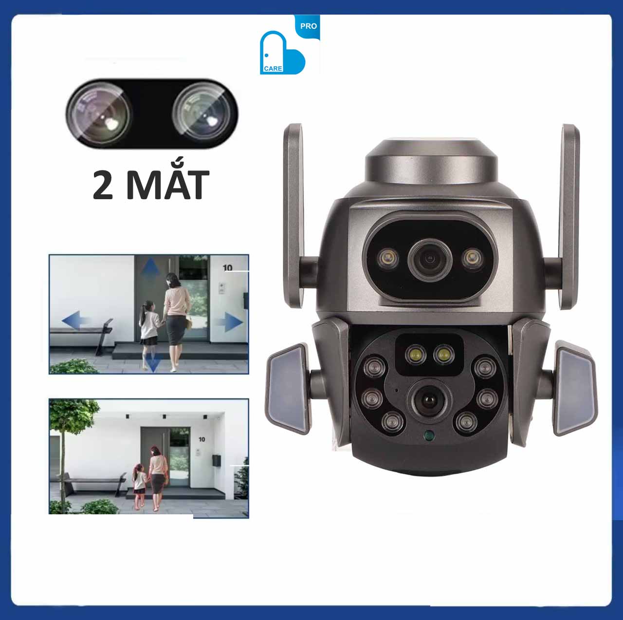 Camera CARECAM PRO 2 Mắt 5M Q821 (Mẫu Mới 2024) Xoay 360 Độ- Xem 2 Vị Trí Khác Nhau Trên 1 Camera- Đàm Thoại 2 Chiều- Báo Động Chống Trộm- Ban Đêm Có Màu- Wifi Không Dây Trong Nhà