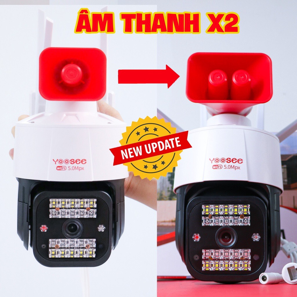 Camera YOOSEE PTZ (Loại lớn) Xoay 360 Độ QHD 5M- Đàm Thoại Hai Chiều- Báo Động Chống Trộm- Ban Đêm Có Màu- Wifi Không Dây Ngoài Trời