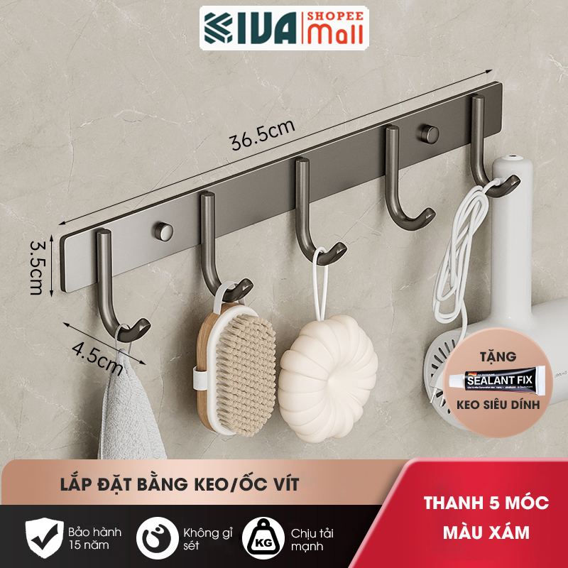 Móc Dán Tường Chịu Lực Siêu Dính KIVA Chữ C, Chất Liệu Nhôm Hàng Không Cao Cấp, Tặng Kèm Keo Siêu Dính, Ốc Vít