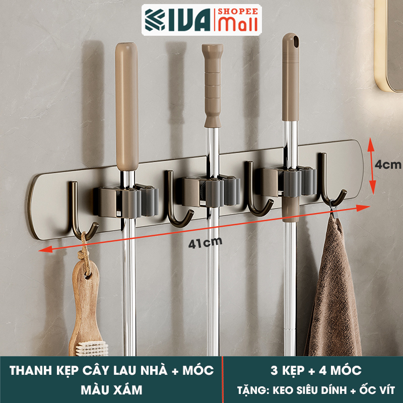 Móc Kẹp Cây Lau Nhà KIVA, Chất Liệu Nhôm Hàng Không Cao Cấp, Lắp Đặt Không Cần Khoan.