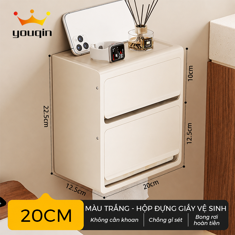 Hộp Đựng Giấy Vệ Sinh Nhà Tắm KIVA Chất Liệu Nhôm Hàng Không, Lắp Đặt Không Cần Khoan, Bảo Hành 10 Năm.