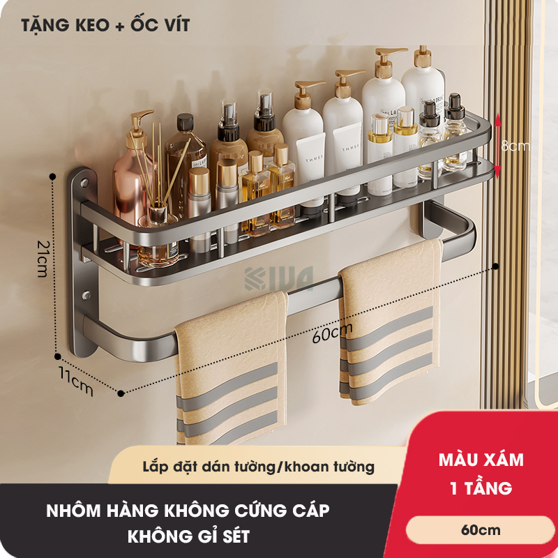 Kệ phòng tắm KIVA để đồ nhiều tầng treo tường, kích thước lớn để đồ nhà tắm, lắp đặt dán tường, khoan tường.