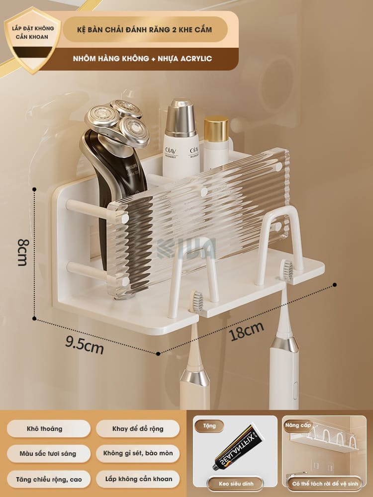 Kệ để, đựng bàn chải, kem đánh răng KIVA màu trắng sứ, bảo hành 10 năm.