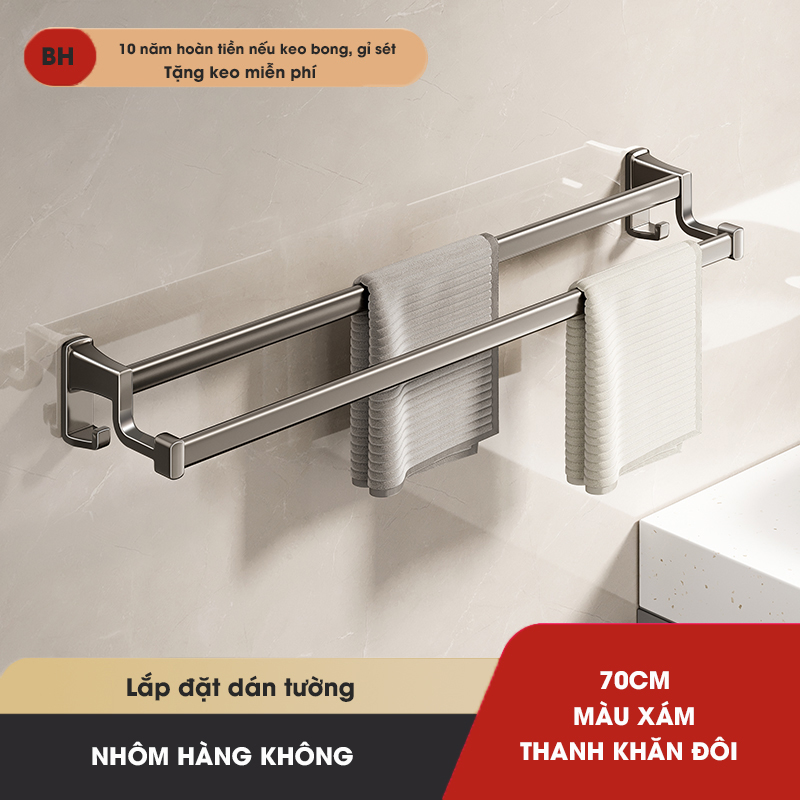 Thanh treo khăn, kệ để khăn KIVA, chất liệu nhôm hàng không cao cấp, lắp đặt dán tường.