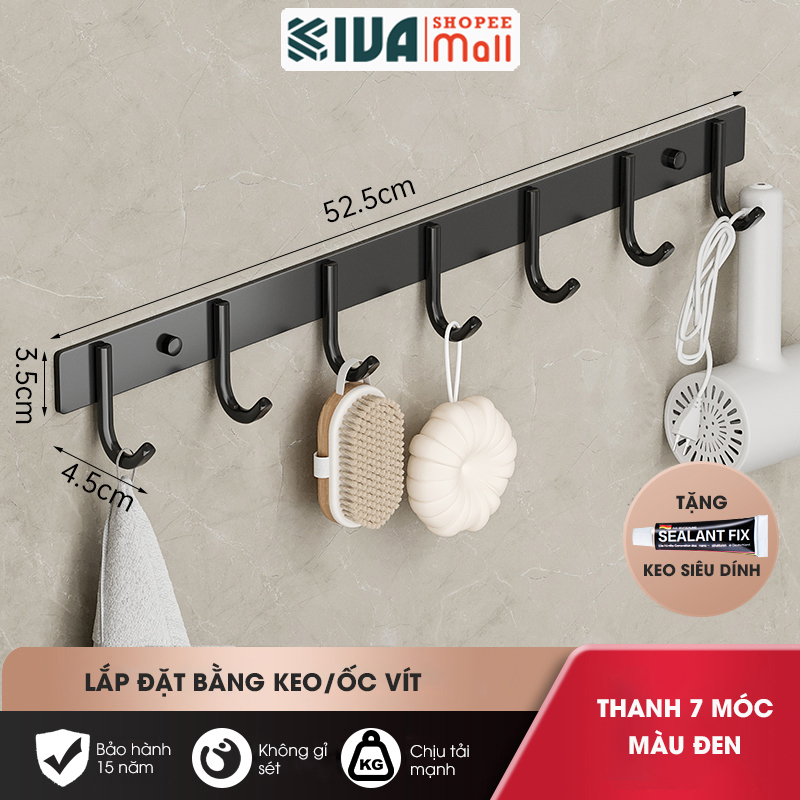 Móc Dán Tường Chịu Lực Siêu Dính KIVA Chữ C, Chất Liệu Nhôm Hàng Không Cao Cấp, Tặng Kèm Keo Siêu Dính, Ốc Vít