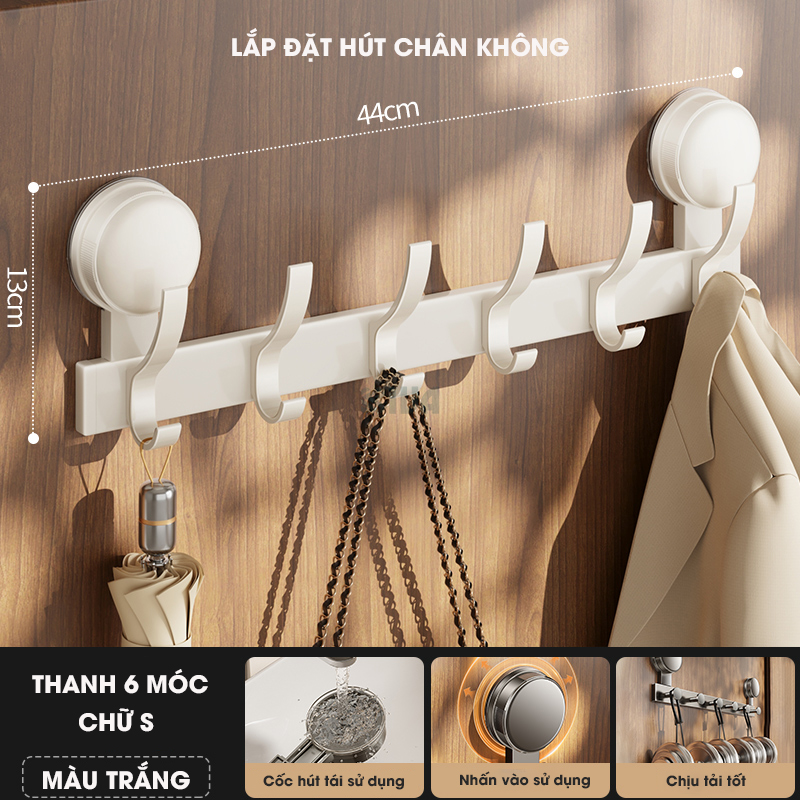 Thanh móc treo đồ, quần áo đa năng KIVA, lắp đặt hút chân không, chất liệu nhôm hàng không cao cấp