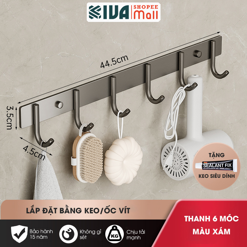 Móc Dán Tường Chịu Lực Siêu Dính KIVA Chữ C, Chất Liệu Nhôm Hàng Không Cao Cấp, Tặng Kèm Keo Siêu Dính, Ốc Vít