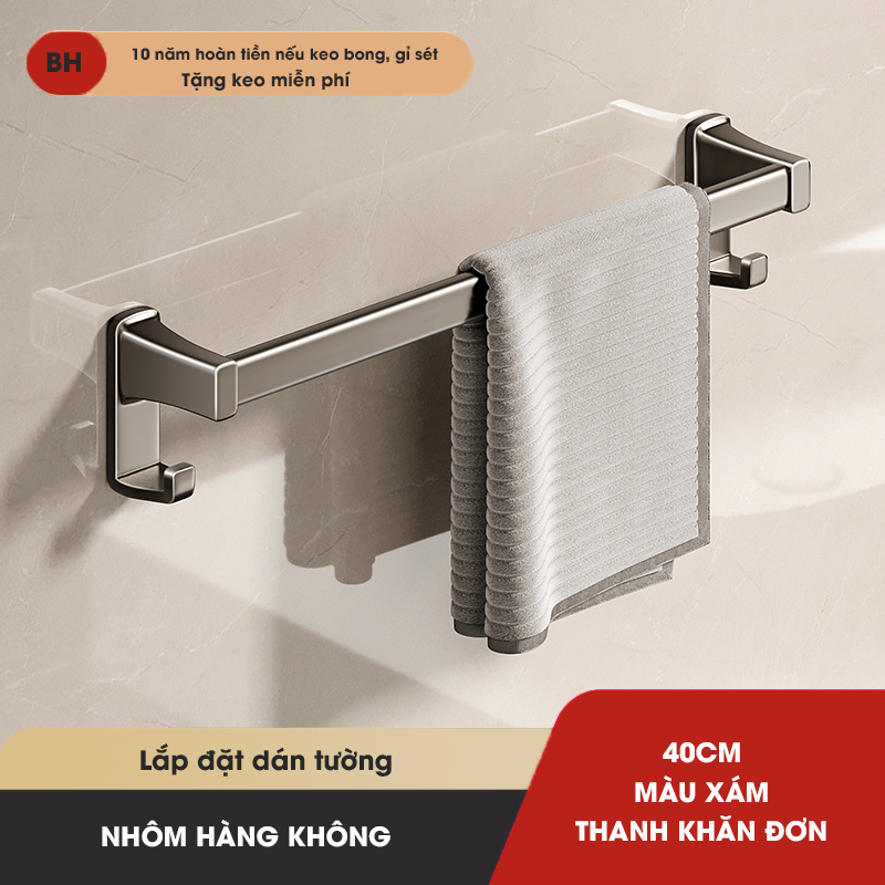 Thanh treo khăn, kệ để khăn KIVA, chất liệu nhôm hàng không cao cấp, lắp đặt dán tường.