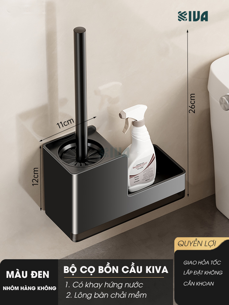 Chổi cọ, chà bồn cầu, toilet KIVA, chất liệu nhôm hàng không, không gỉ sét.
