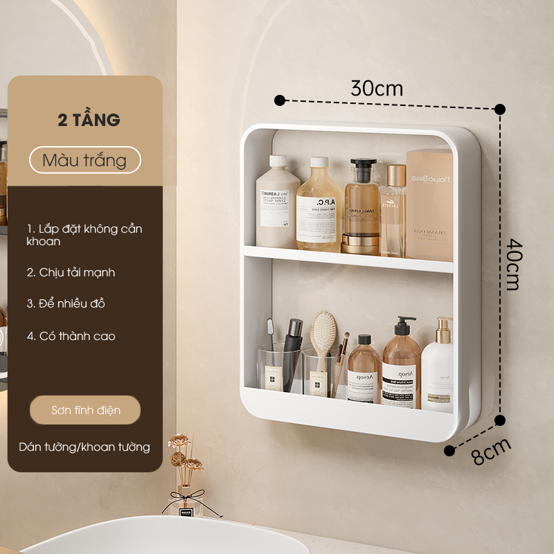Kệ đựng đồ nhà tắm treo tường KIVA, để đồ phòng tắm, chất liệu nhôm hàng không, kích thước lớn.