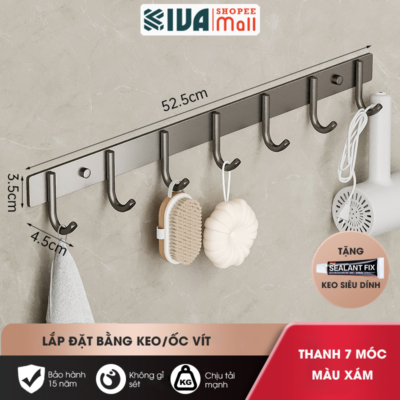 Móc Dán Tường Chịu Lực Siêu Dính KIVA Chữ C, Chất Liệu Nhôm Hàng Không Cao Cấp, Tặng Kèm Keo Siêu Dính, Ốc Vít