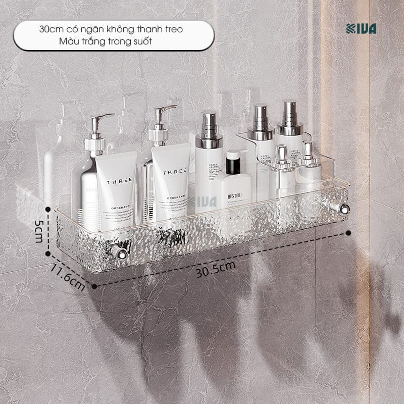 Kệ để đồ nhà tắm KIVA chất liệu Acrylic lắp đặt dán tường, thẩm mỹ, hiện đại và chắc chắn.