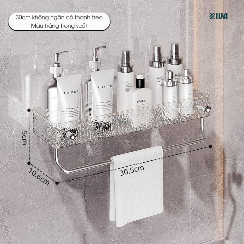 Kệ để đồ nhà tắm KIVA chất liệu Acrylic lắp đặt dán tường, thẩm mỹ, hiện đại và chắc chắn.