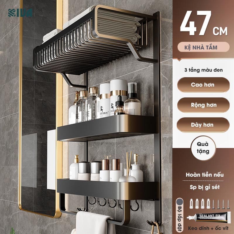 Kệ nhà tắm KIVA, thiết kế nhiều tầng để đồ nhà tắm, chất liệu nhôm hàng không, dán tường.
