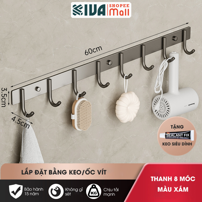 Móc Dán Tường Chịu Lực Siêu Dính KIVA Chữ C, Chất Liệu Nhôm Hàng Không Cao Cấp, Tặng Kèm Keo Siêu Dính, Ốc Vít