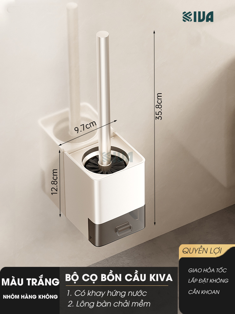 Chổi cọ, chà bồn cầu, toilet KIVA, chất liệu nhôm hàng không, không gỉ sét.