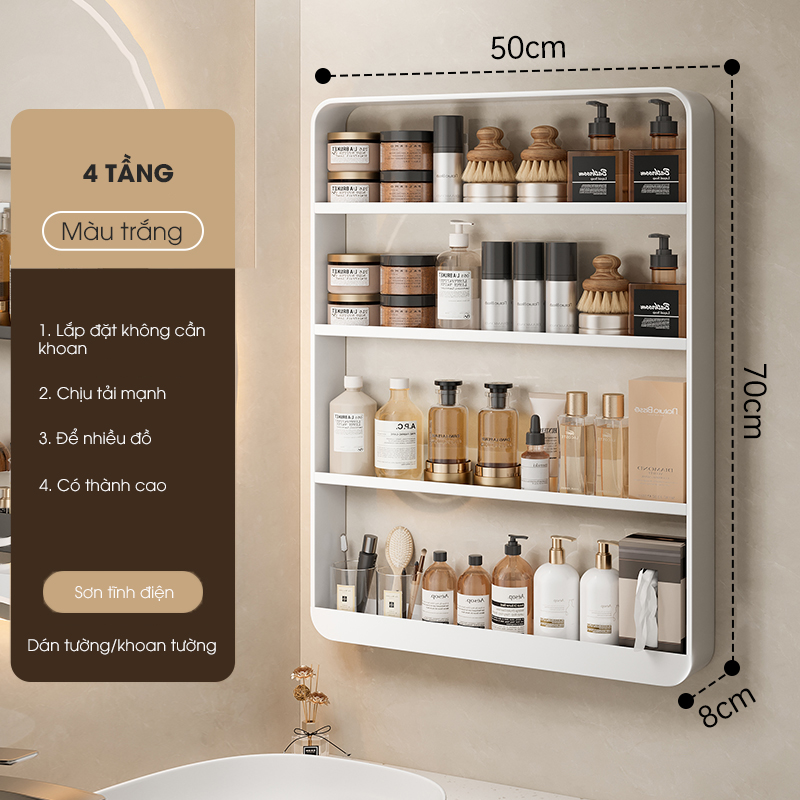 Kệ đựng đồ nhà tắm treo tường KIVA, để đồ phòng tắm, chất liệu nhôm hàng không, kích thước lớn.