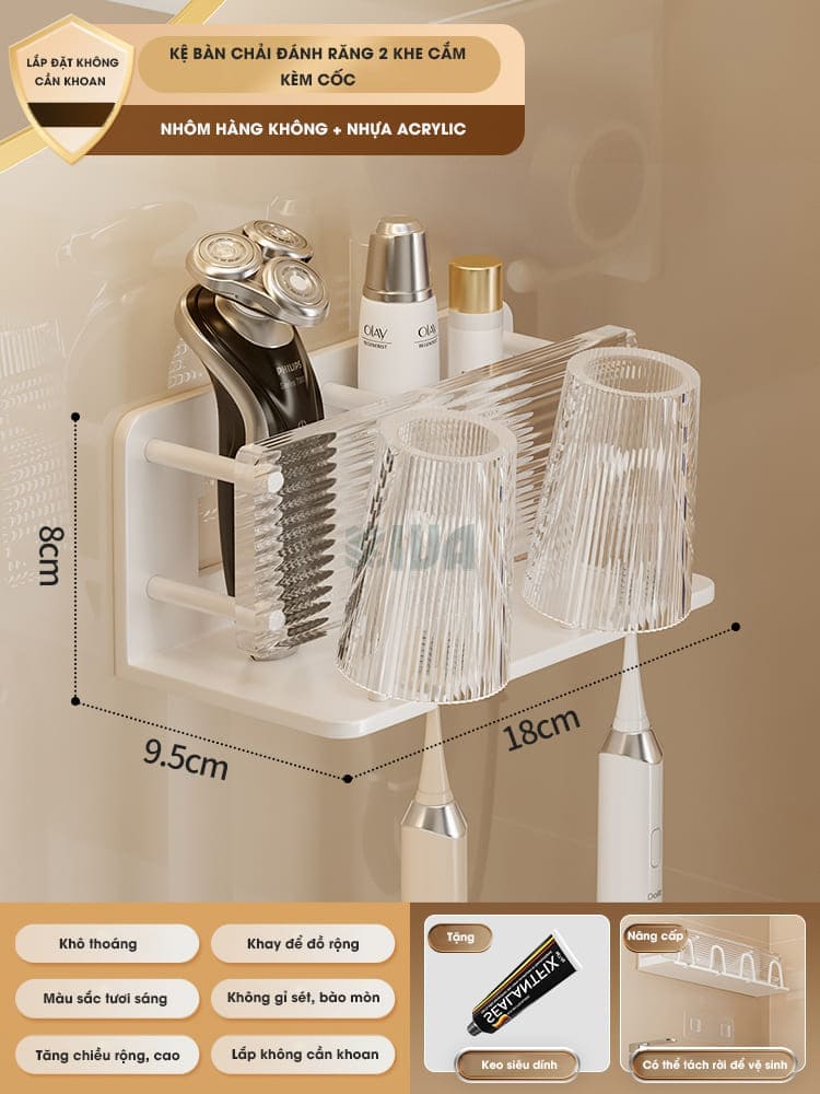 Kệ để, đựng bàn chải, kem đánh răng KIVA màu trắng sứ, bảo hành 10 năm.
