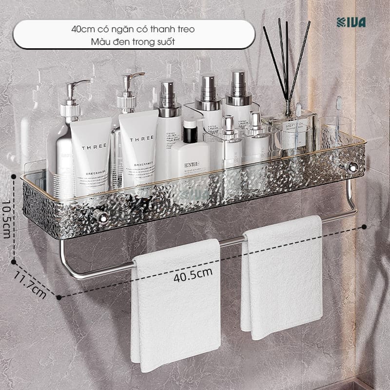 Kệ để đồ nhà tắm KIVA chất liệu Acrylic lắp đặt dán tường, thẩm mỹ, hiện đại và chắc chắn.