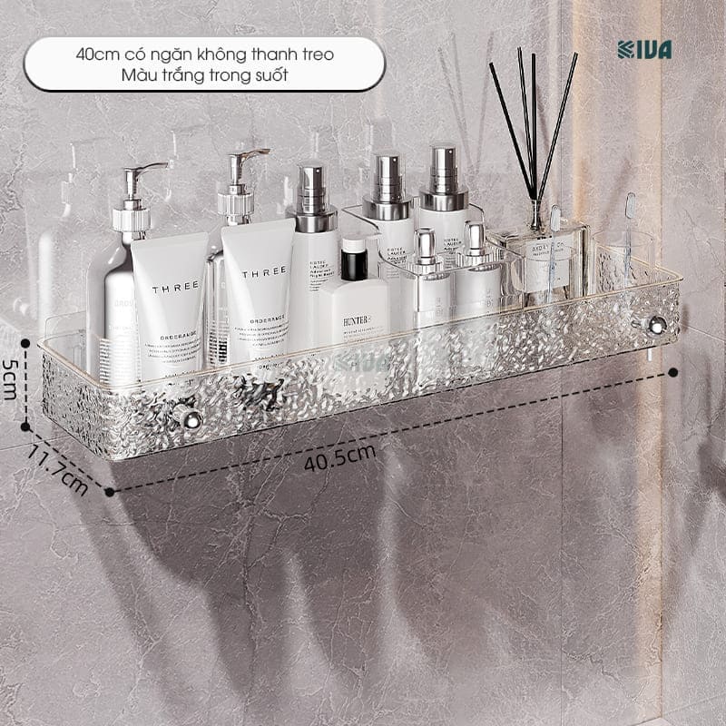 Kệ để đồ nhà tắm KIVA chất liệu Acrylic lắp đặt dán tường, thẩm mỹ, hiện đại và chắc chắn.