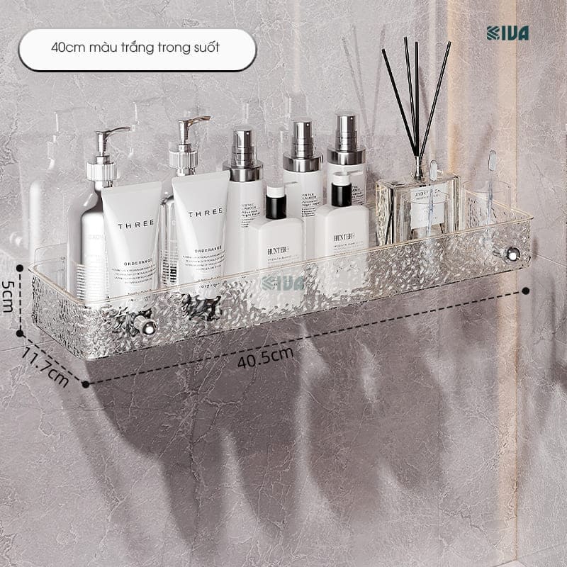 Kệ để đồ nhà tắm KIVA chất liệu Acrylic lắp đặt dán tường, thẩm mỹ, hiện đại và chắc chắn.