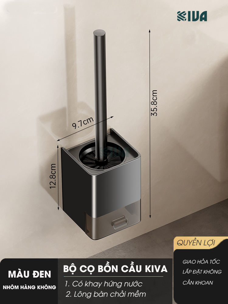 Chổi cọ, chà bồn cầu, toilet KIVA, chất liệu nhôm hàng không, không gỉ sét.