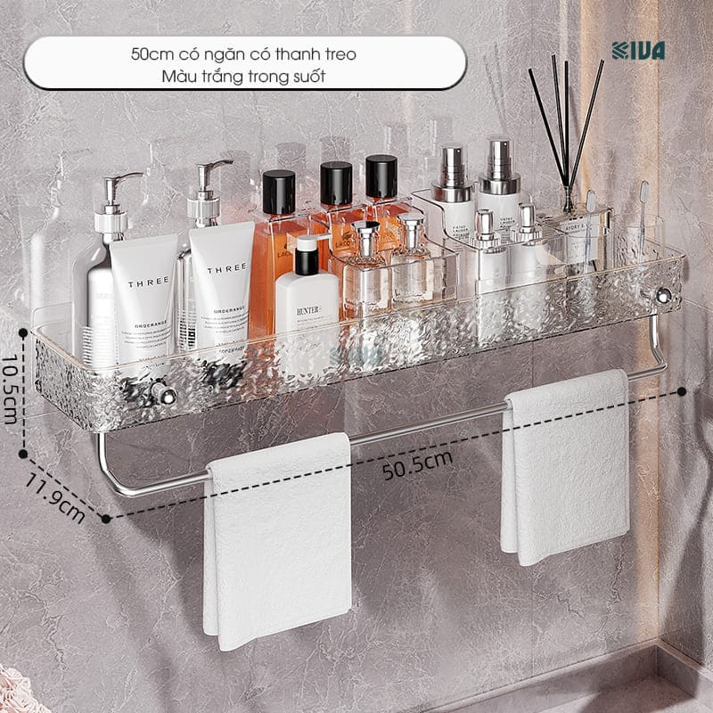 Kệ để đồ nhà tắm KIVA chất liệu Acrylic lắp đặt dán tường, thẩm mỹ, hiện đại và chắc chắn.