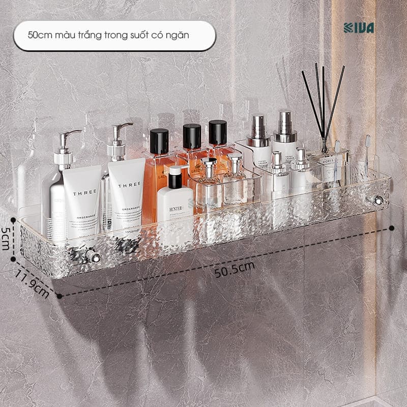 Kệ để đồ nhà tắm KIVA chất liệu Acrylic lắp đặt dán tường, thẩm mỹ, hiện đại và chắc chắn.