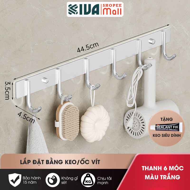 Móc Dán Tường Chịu Lực Siêu Dính KIVA Chữ C, Chất Liệu Nhôm Hàng Không Cao Cấp, Tặng Kèm Keo Siêu Dính, Ốc Vít