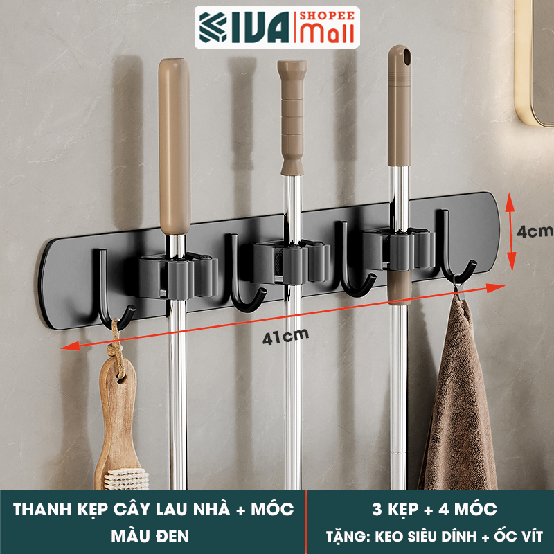 Móc Kẹp Cây Lau Nhà KIVA, Chất Liệu Nhôm Hàng Không Cao Cấp, Lắp Đặt Không Cần Khoan.