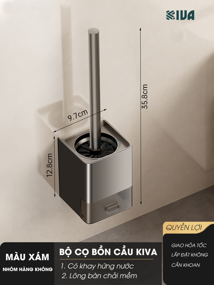 Chổi cọ, chà bồn cầu, toilet KIVA, chất liệu nhôm hàng không, không gỉ sét.