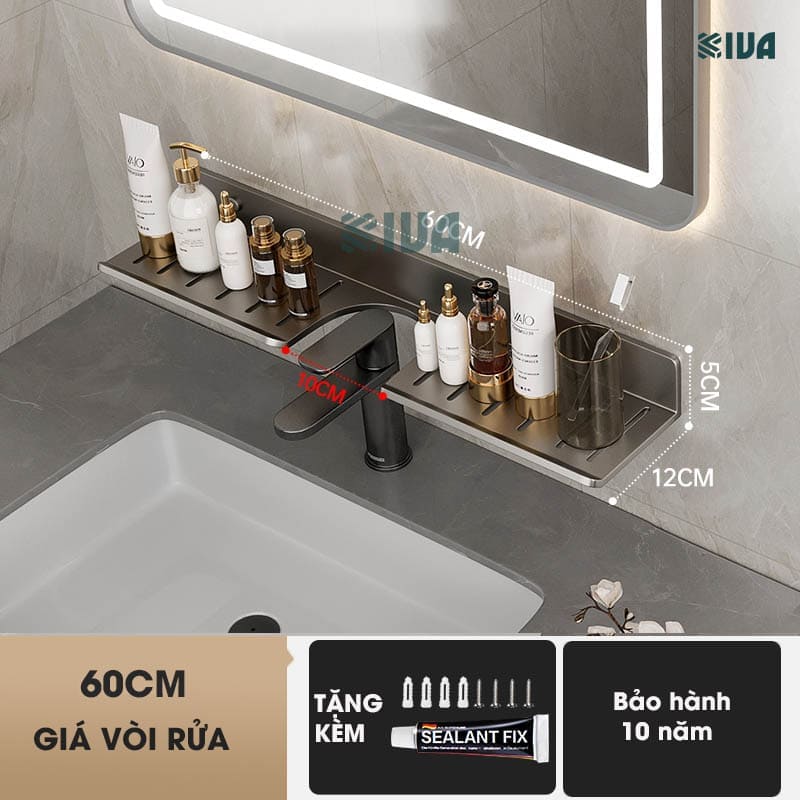 Giá kệ vòi rửa mặt, vòi rửa bát KIVA chất liệu nhôm hàng không, lắp đặt bằng 2 cách.