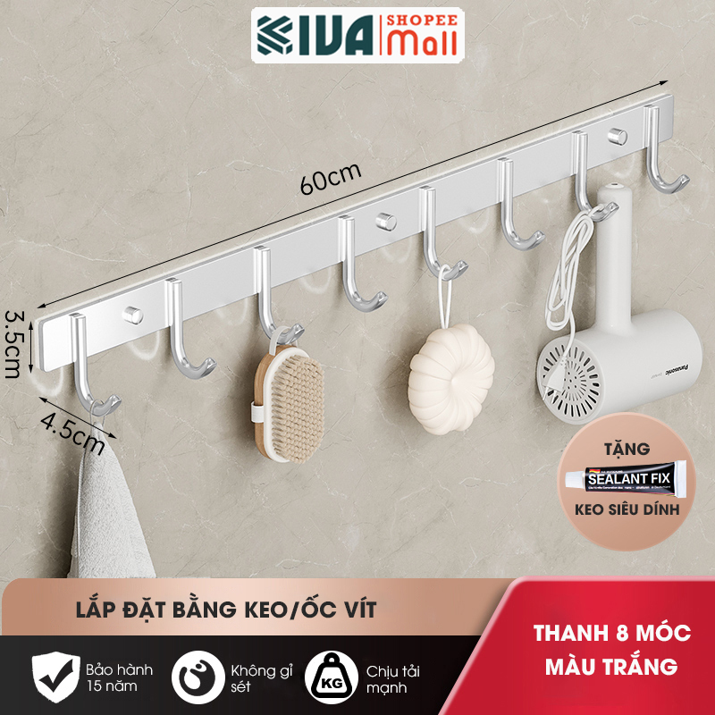 Móc Dán Tường Chịu Lực Siêu Dính KIVA Chữ C, Chất Liệu Nhôm Hàng Không Cao Cấp, Tặng Kèm Keo Siêu Dính, Ốc Vít