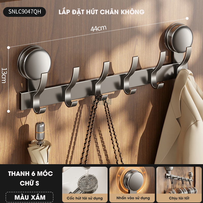 Thanh móc treo đồ, quần áo đa năng KIVA, lắp đặt hút chân không, chất liệu nhôm hàng không cao cấp