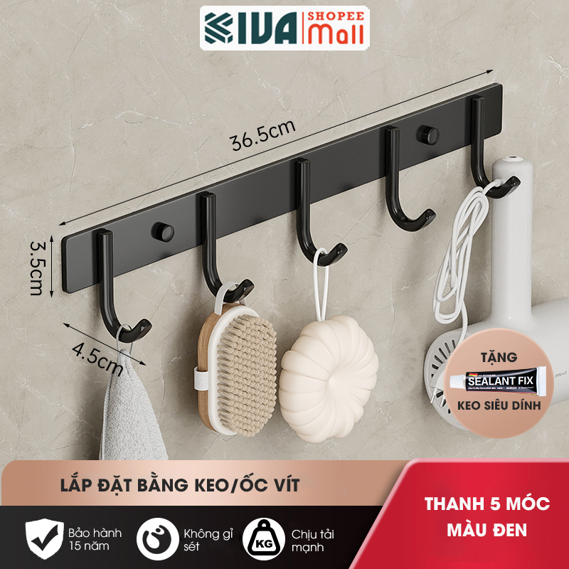 Móc Dán Tường Chịu Lực Siêu Dính KIVA Chữ C, Chất Liệu Nhôm Hàng Không Cao Cấp, Tặng Kèm Keo Siêu Dính, Ốc Vít