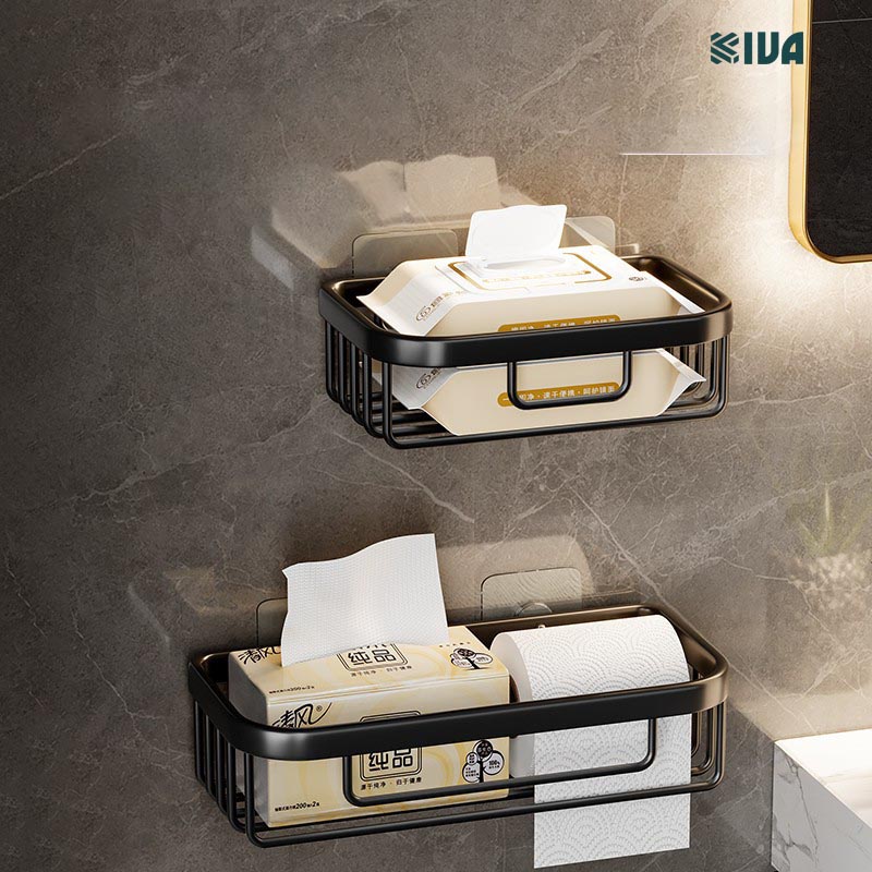Giỏ đựng giấy vệ sinh KIVA, lắp đặt không cần khoan, bảo hành 10 năm nếu miếng dán bị rơi.