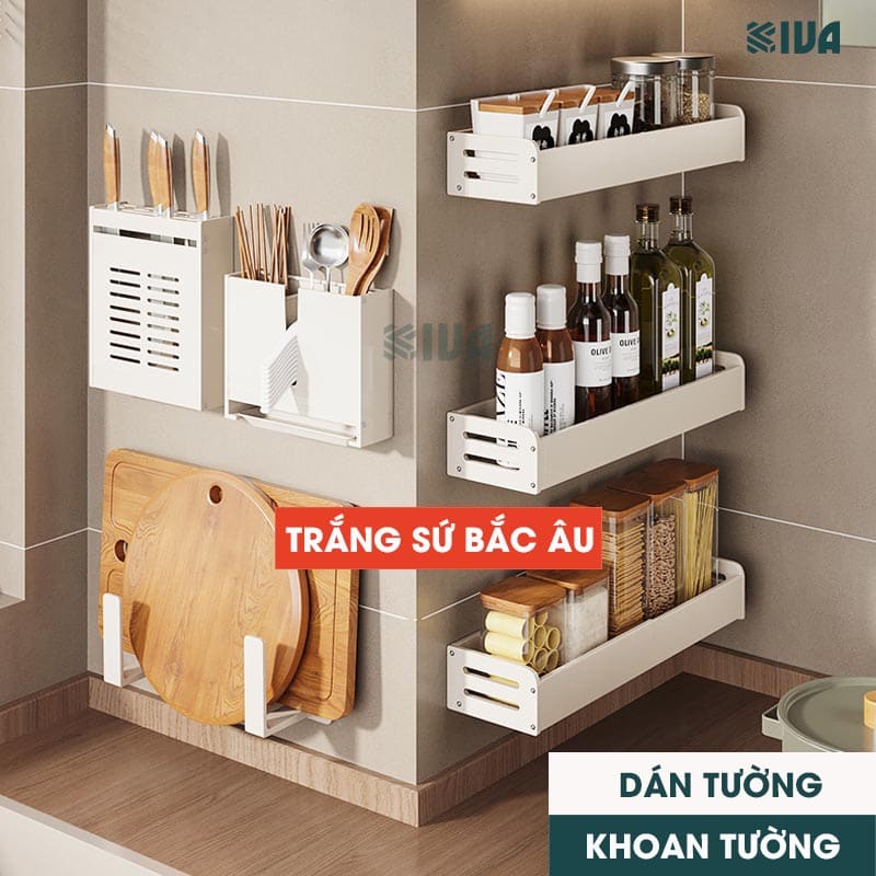 Kệ để đồ nhà bếp đa năng KIVA phong cách Bắc Âu, chất liệu nhôm hàng không cao cấp, bảo hành 10 năm.