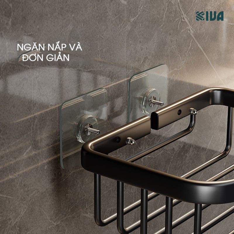 Giỏ đựng giấy vệ sinh KIVA, lắp đặt không cần khoan, bảo hành 10 năm nếu miếng dán bị rơi.