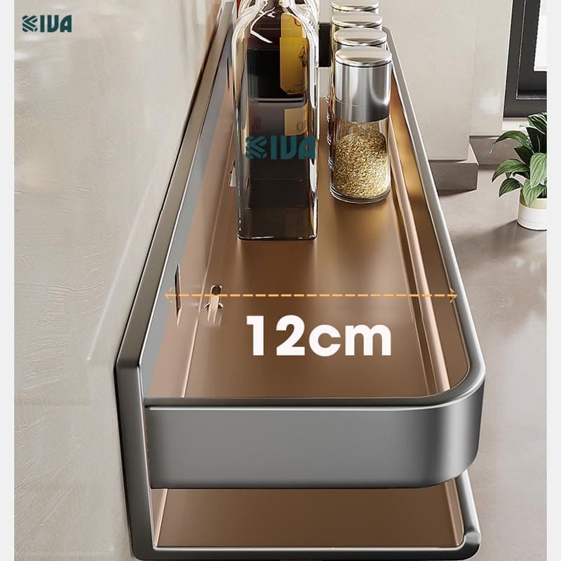 Kệ gia vị nhà bếp đa năng KIVA màu xám, chất liệu thép Carbon, lắp đặt dán tường, khoan tường