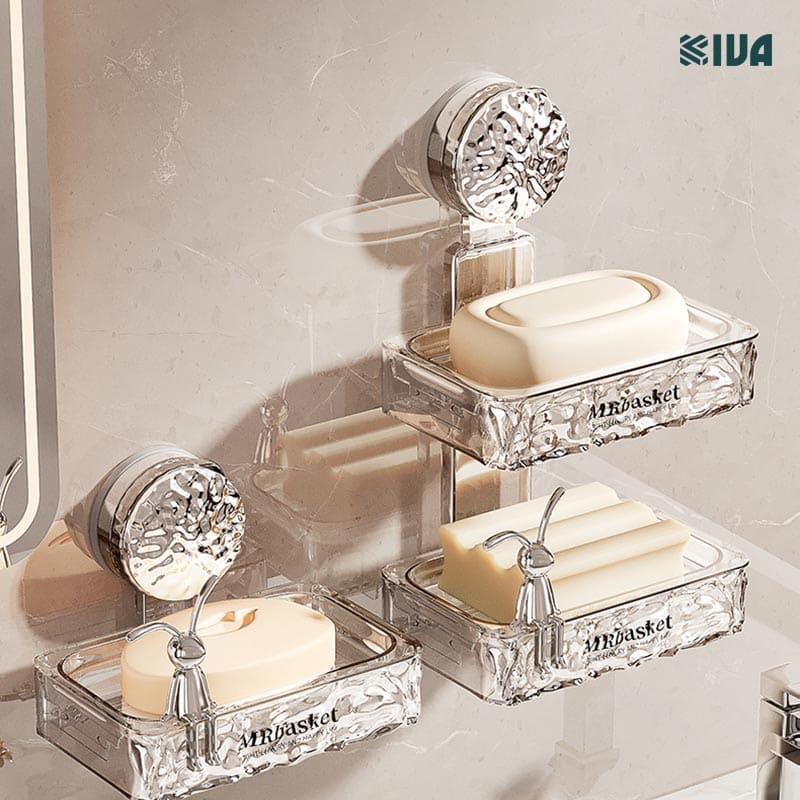 Khay xà phòng, kệ để xà phòng nhà tắm KIVA chất liệu Acrylic lắp đặt hút chân không.