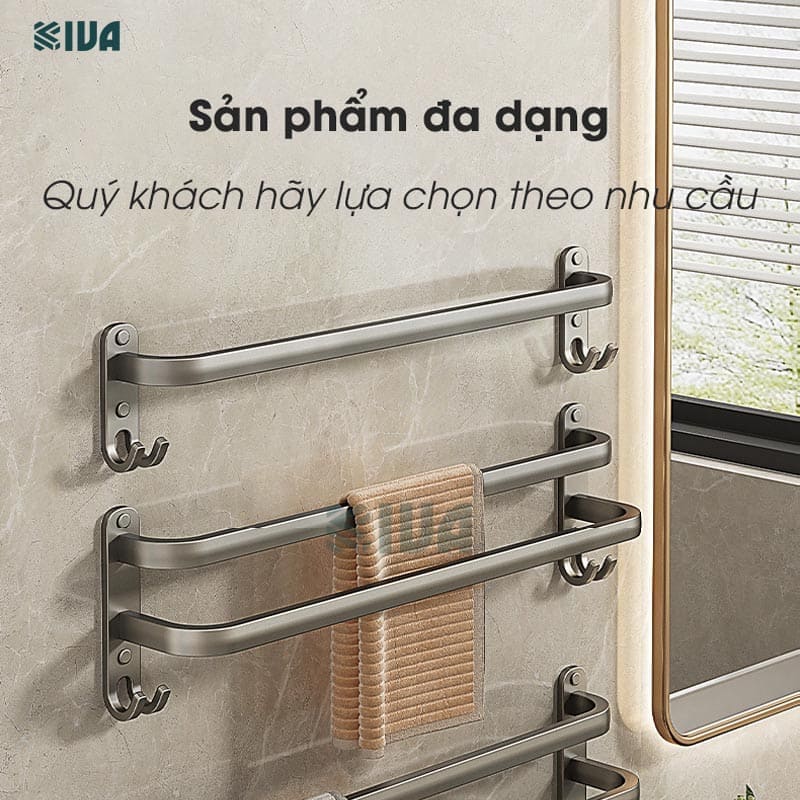 Thanh treo khăn nhà tắm màu xám KIVA chất liệu nhôm hàng không cao cấp, lắp đặt không cần khoan.