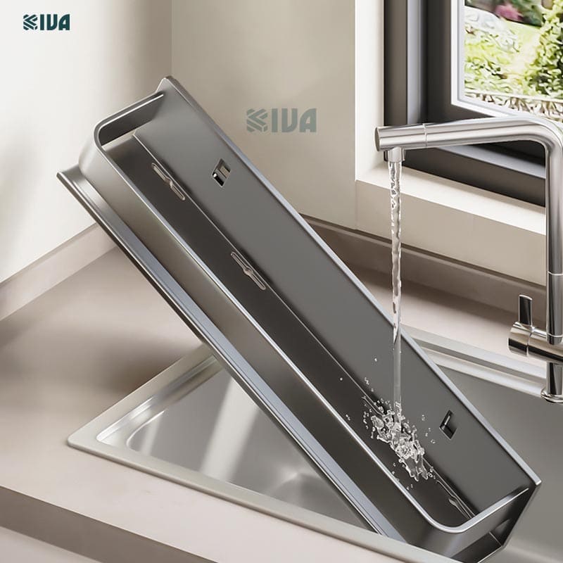 Kệ gia vị nhà bếp đa năng KIVA màu xám, chất liệu thép Carbon, lắp đặt dán tường, khoan tường