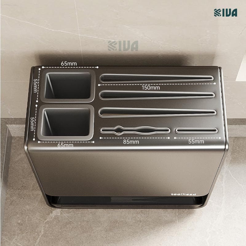 Kệ để dao, đũa, thìa nhà bếp để bàn, dán tường KIVA Chất liệu thép Carbon không gỉ.